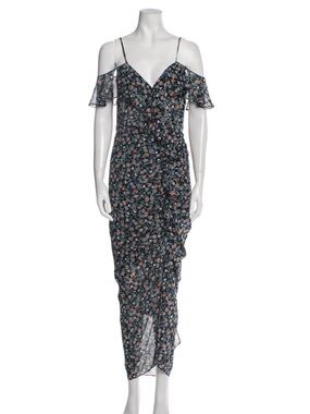 Veronica Beard Black Floral One-Shoulder Ruffle Maxi Dress